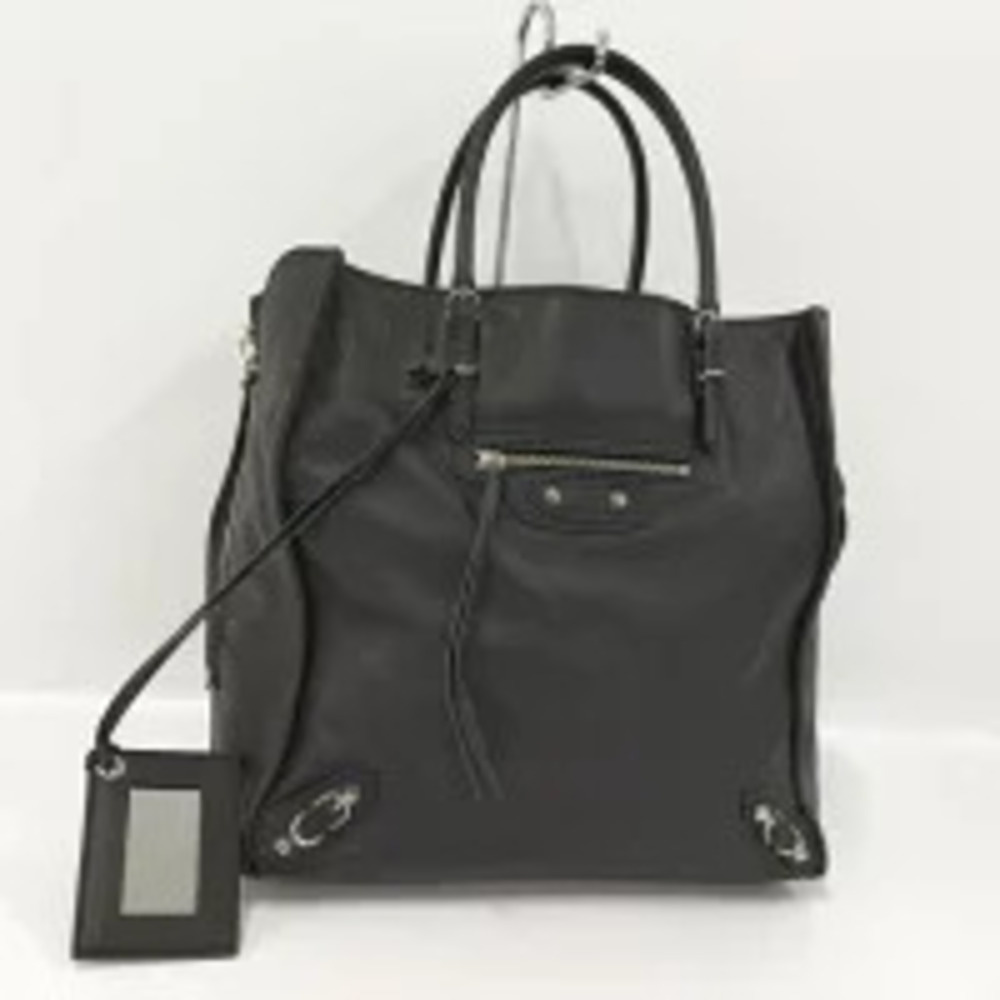 BALENCIAGA The Paper Handbag Leather Black - Picture 1 of 9